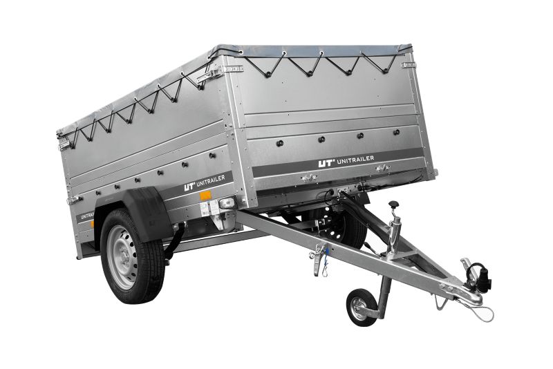 Przyczepka lekka na resorach  GARDEN 201/R KIPP 200x125 Unitrailer z burtami BIS, stelażem H-0 i plandeką szarą  1 szt.