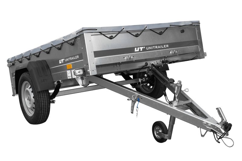 Przyczepka samochodowa Unitrailer GARDEN 201/R KIPP na resorach 200x125 ze stelażem H-0 i pokrowcem szarym  1 szt.