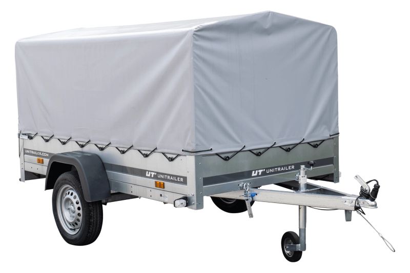 Przyczepka samochodowa Unitrailer na resorach 230x125 GARDEN 230/R KIPP ze stelażem H-800 i plandeką szarą 1 szt.