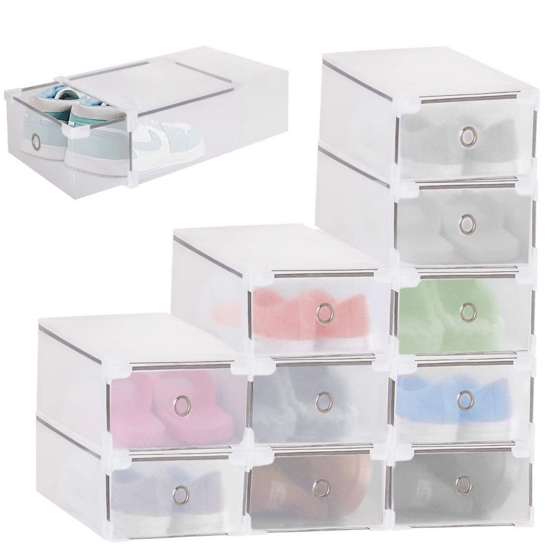 Pudełka na buty z szufladą Springos 34x22,5x13 cm białe organizery 10 szt.