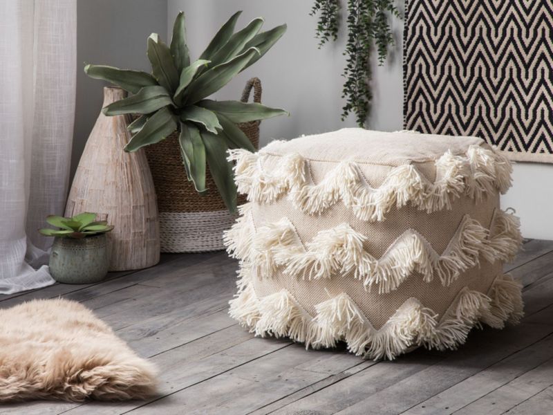Puf Nashik Beżowy Bawełna w stylu Boho 1 szt.