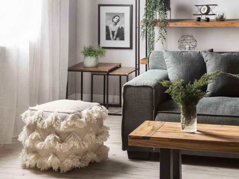 Puf Nashik Beżowy Bawełna w stylu Boho 1 szt.