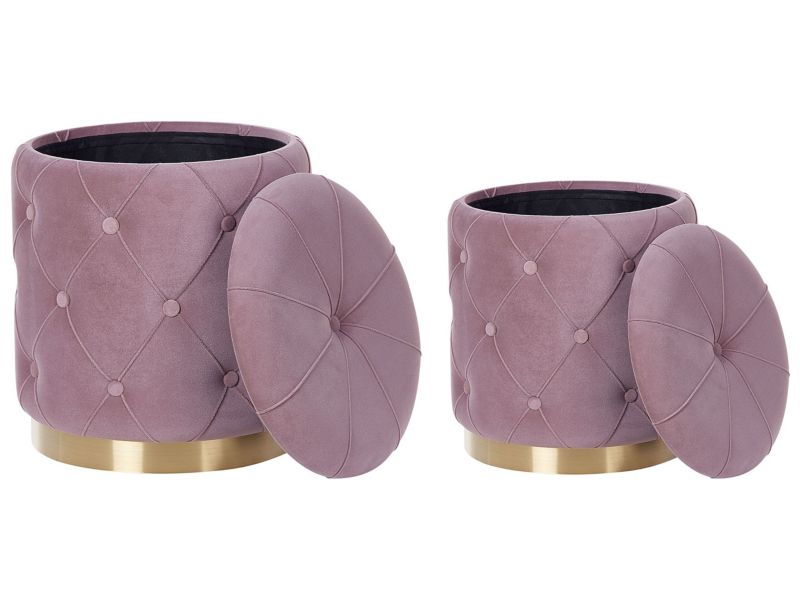 Puf Pueblo Zestaw 2 Różowy Welur 40/33 cm 40/33 cm 1 par.