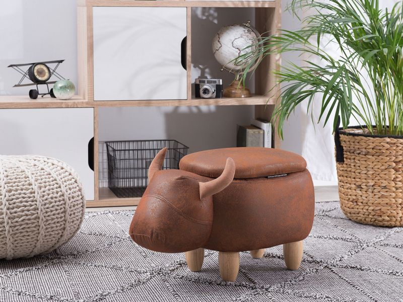 Pufa zwierzak ze schowkiem Cow Krowa Ekoskóra Jasnobrązowy 1 szt.