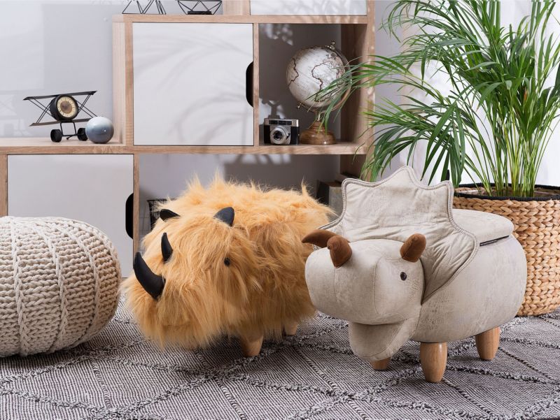 Pufa zwierzak ze schowkiem Triceratops Dinozaur Jasnoszary 1 szt.