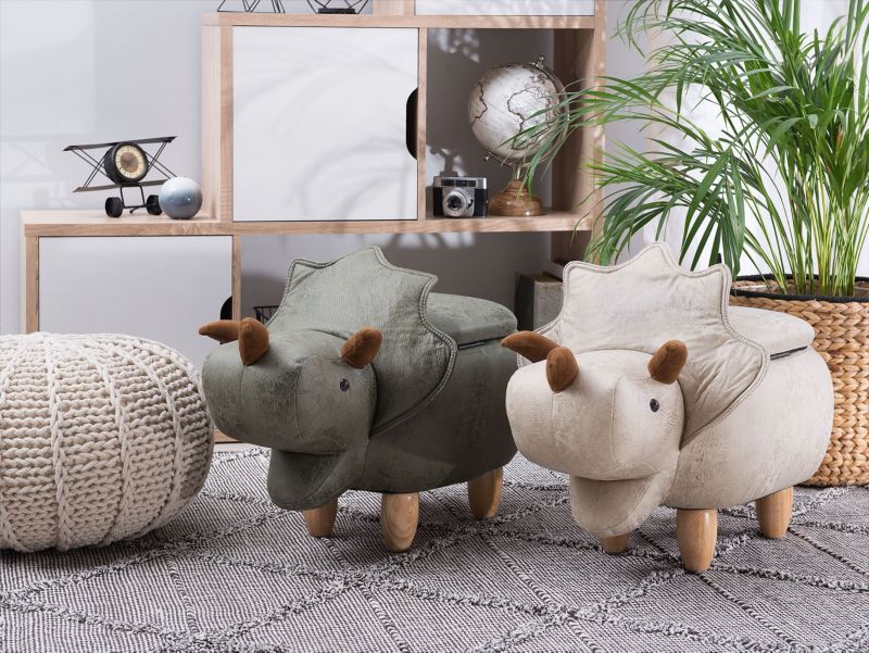 Pufa zwierzak ze schowkiem Triceratops Dinozaur Jasnoszary 1 szt.