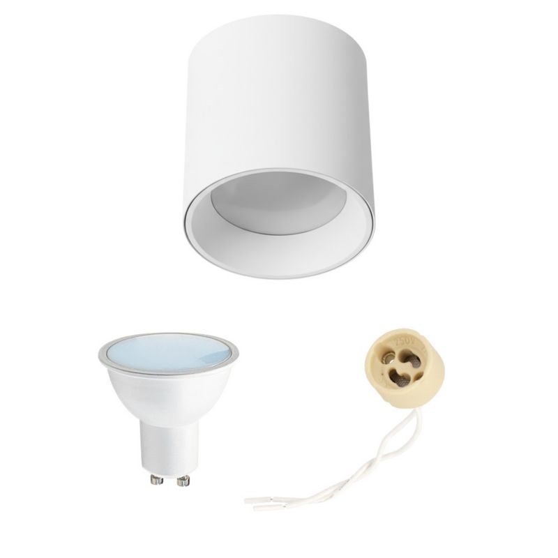 Punktowa oprawa natynkowa HOROZ tuba fi 103mm, IP20, okrągła, biała + Żarówka FARI 6500K 5,5W GU10 1szt.