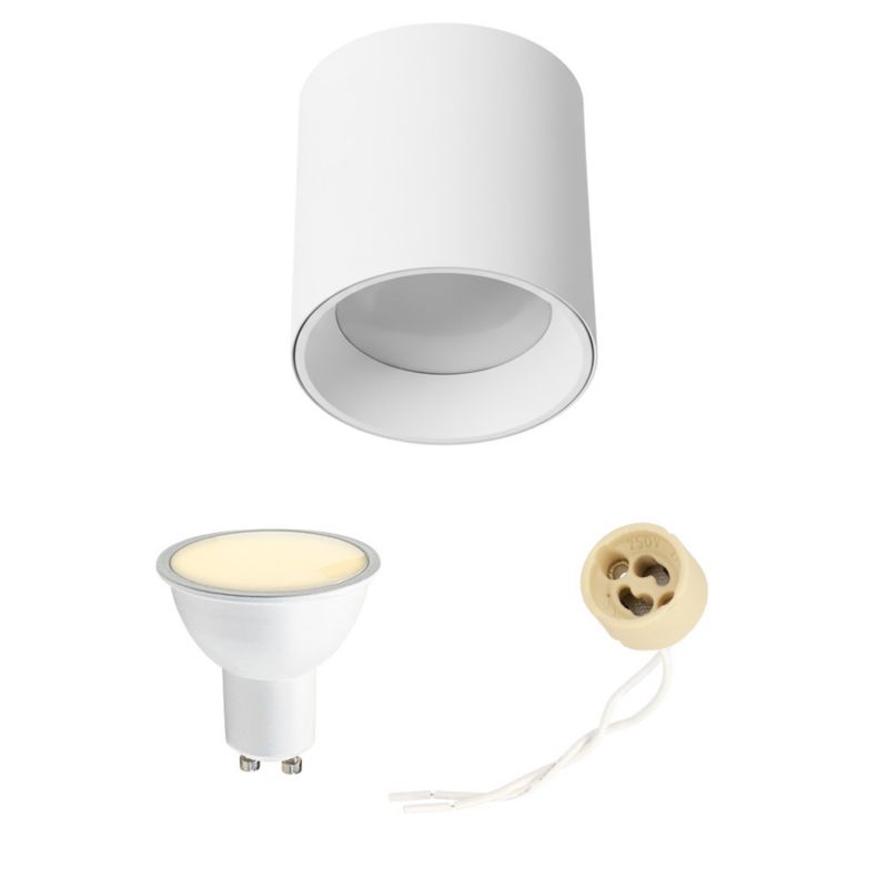 Punktowa oprawa natynkowa HOROZ tuba fi 103mm, IP20, okrągła, biała + Żarówka PLUS-6 3000K 6W GU10 1szt.