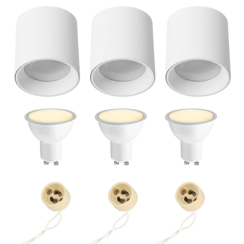 Punktowa oprawa natynkowa HOROZ tuba fi 103mm, IP20, okrągła, biała + Żarówka PLUS-6 3000K 6W GU10 3szt.