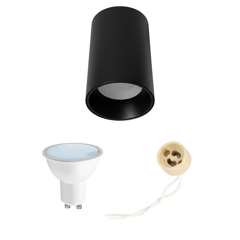 Punktowa oprawa natynkowa HOROZ tuba fi 60mm, IP20, okrągła, czarna + Żarówka FARI 6500K 5,5W GU10 1szt.