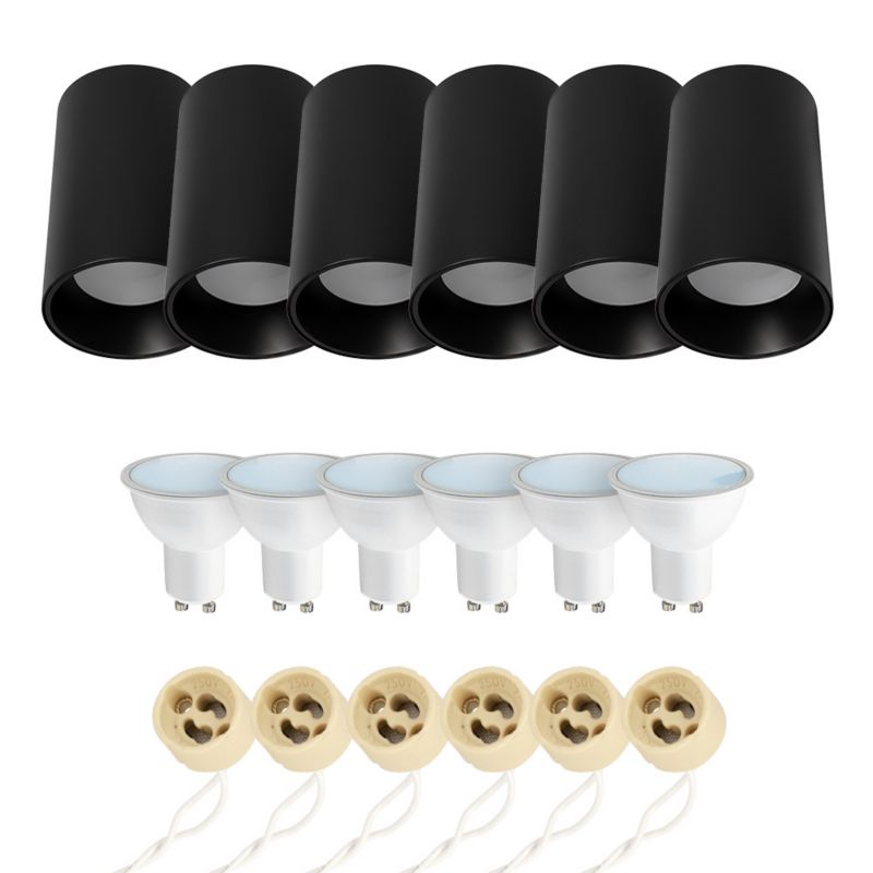 Punktowa oprawa natynkowa HOROZ tuba fi 60mm, IP20, okrągła, czarna + Żarówka FARI 6500K 5,5W GU10 6szt.