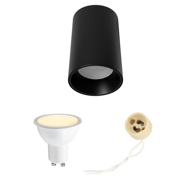Punktowa oprawa natynkowa HOROZ tuba fi 60mm, IP20, okrągła, czarna + Żarówka PLUS-6 3000K 6W GU10 1szt.