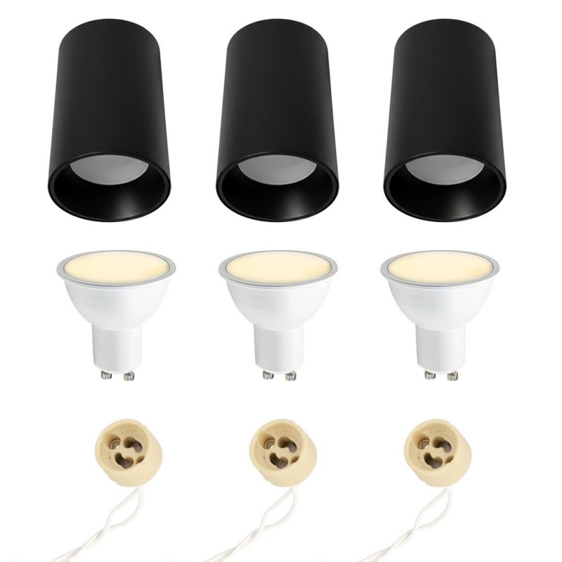 Punktowa oprawa natynkowa HOROZ tuba fi 60mm, IP20, okrągła, czarna + Żarówka PLUS-6 3000K 6W GU10 3szt.