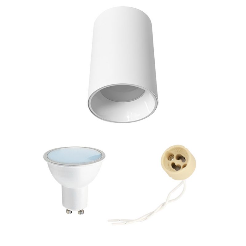 Punktowa oprawa natynkowa HOROZ tuba fi 76mm, IP20, okrągła, biała + Żarówka FARI 6500K 5,5W GU10 1szt.