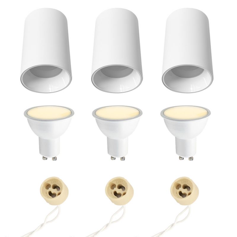 Punktowa oprawa natynkowa HOROZ tuba fi 76mm, IP20, okrągła, biała + Żarówka PLUS-6 3000K 6W GU10 3szt.