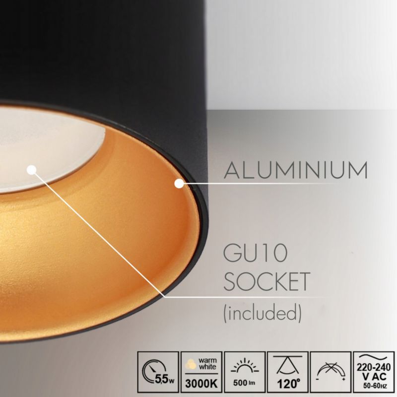 Punktowa oprawa sufitowa EDO podtynkowa ZAMA Black Gold S IP20 LED 5,5W 3000K 500lm GU10 IP20, okrągła czarna, złoty środek 1 szt.