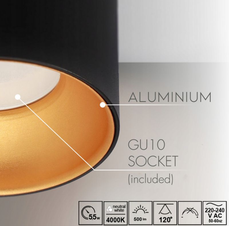 Punktowa oprawa sufitowa EDO podtynkowa ZAMA Black Gold S IP20 LED 5,5W 4000K 500lm GU10 IP20, okrągła czarna, złoty środek 1 szt.