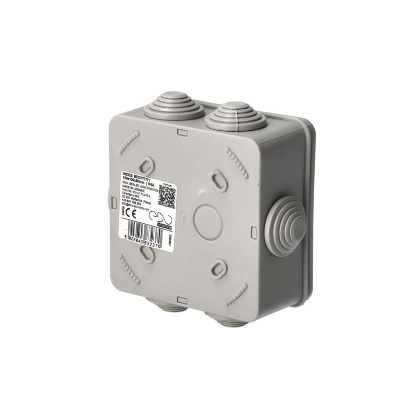 Puszka hermetyczna natynkowa EDO z dławikami odporna na UV zamknięcie na klik 100x100x50mm IP55 szary 5 szt