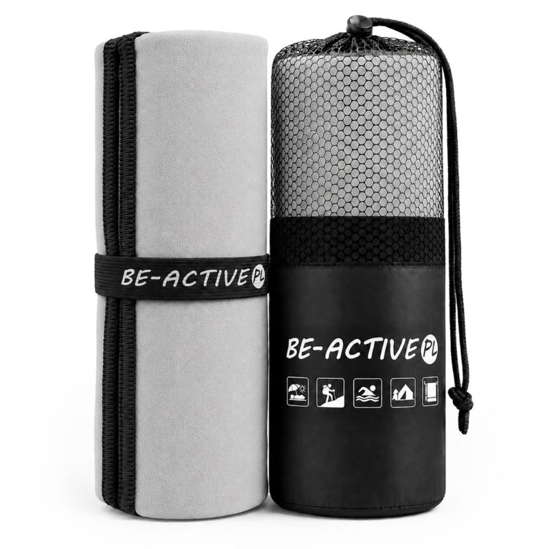Ręcznik Be-active.pl szybkoschnący sportowy z mikrofibry 180x100 szaro-czarny 1szt