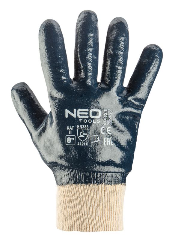Rękawice robocze NEO TOOLS flanela bawełniana pokryta nitrylem rozm. 10 granatowe 1 para