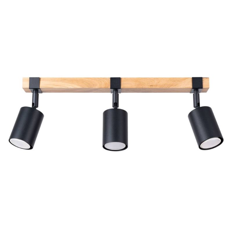 Reflektor spot Sollux Lighting Fager czarny z naturalnym drewnem  3 x GU10 x 10W IP20 wym: 17,2 x 6 x 54 cm - 1 szt.
