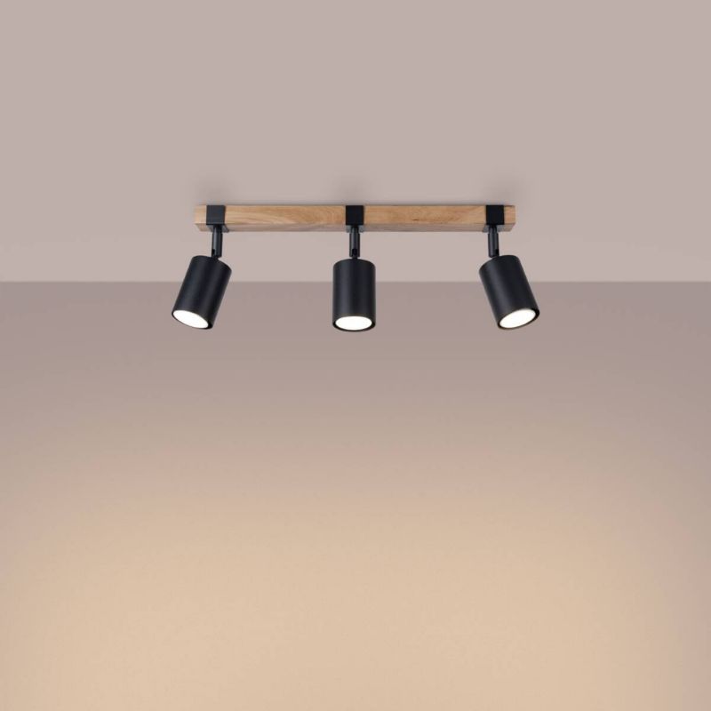 Reflektor spot Sollux Lighting Fager czarny z naturalnym drewnem  3 x GU10 x 10W IP20 wym: 17,2 x 6 x 54 cm - 1 szt.