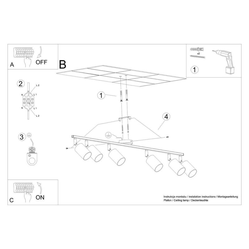 Reflektor spot Sollux Lighting Lemmi czarny  6 x GU10 x  IP20 wym: 20 x 24 x 135 cm - 1 szt.