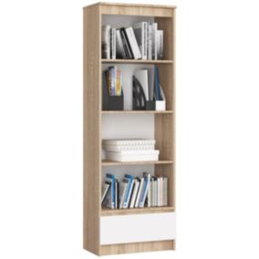 Regał Akord R60 Dąb Sonoma 60 cm 1 szuflada kolor Biały mat 4 półki 60x35x180 cm 1 szt.