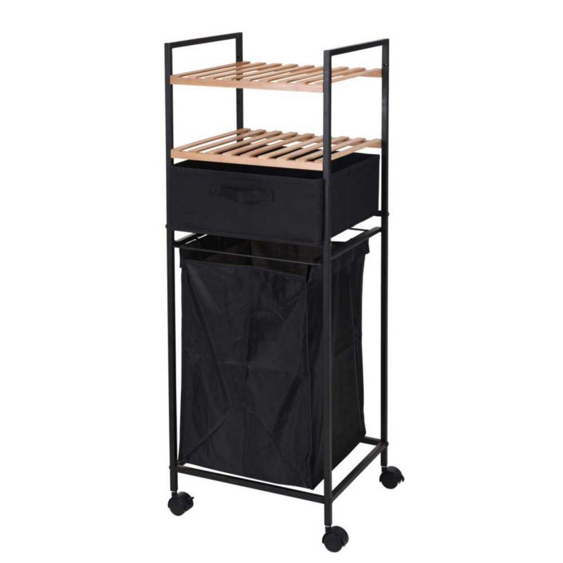 Regał łazienkowy na kółkach kosz na pranie Bathroom Solutions czarny 38x33x109 cm 1 szt.