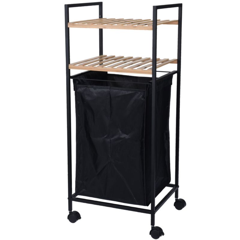 Regał łazienkowy na kółkach z koszem Bathroom Solutions czarny 89,5x38x32,5 cm 1 szt.