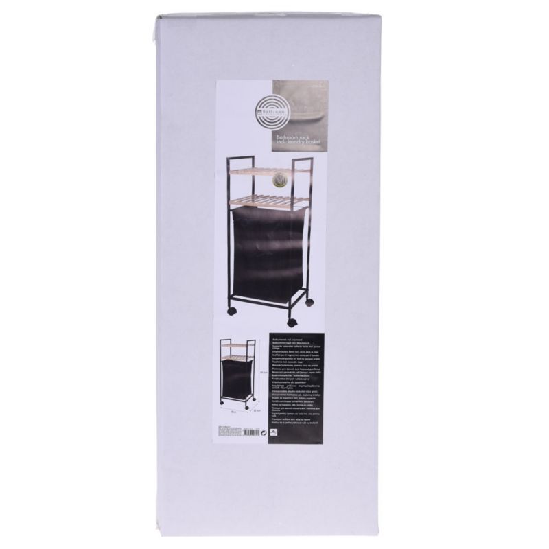 Regał łazienkowy na kółkach z koszem Bathroom Solutions czarny 89,5x38x32,5 cm 1 szt.