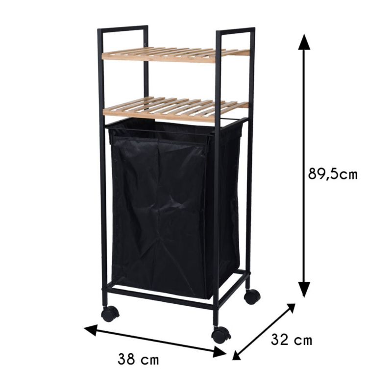Regał łazienkowy na kółkach z koszem Bathroom Solutions czarny 89,5x38x32,5 cm 1 szt.