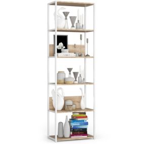 Regał loft Akord metalowy Biały 60 cm kolor Dąb Sonoma mat 6 półek 60x32x192 cm 1 szt.