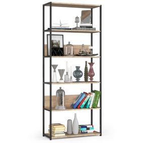 Regał loft Akord metalowy Czarny 80 cm kolor Dąb Sonoma mat 6 półek 80x32x192 cm 1 szt.