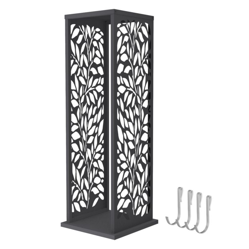 Regał na drewno ML-Design metalowy 37,5x37,5x112 cm antracyt z 4 haczykami stojak na opał ze stali ocynkowanej motyw liści 1 szt