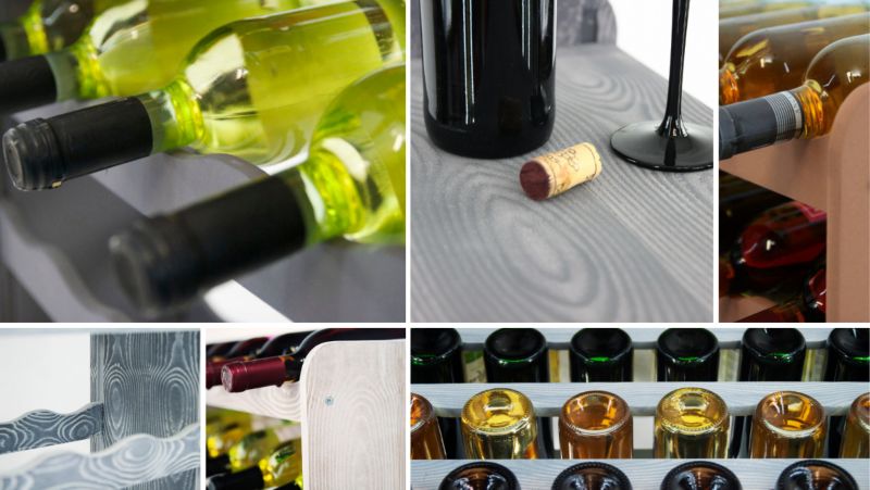 Regał na wino MODO24 z półką drewno sosnowe dekor 36 butelek ciemny szary 1 szt.