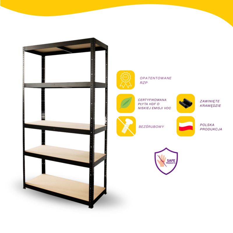 Regał GoodHome Ryle 179 x 75 x 35 cm 5 półek czarny