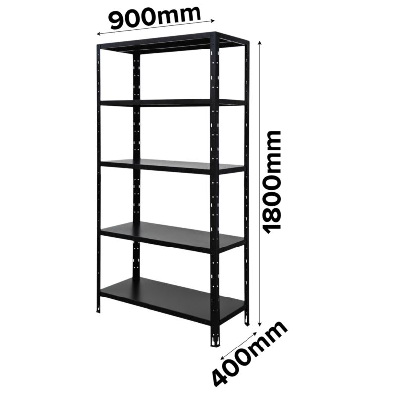 Regał metalowy 180 x 90 x 40 cm 5 półek 70 kg czarny