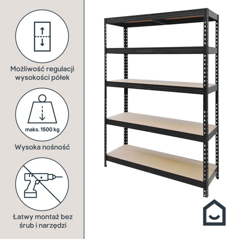 Regał metalowy GoodHome Rand 180 x 128 x 40 cm 5 półek 300 kg czarny