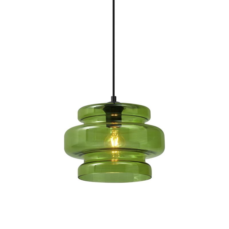 Retro lampa wisząca z kloszem (1 punkt) Qazqa Denise 28 zielony okrągły max 15W kompatybilny z żarówką LED E27  1 szt.