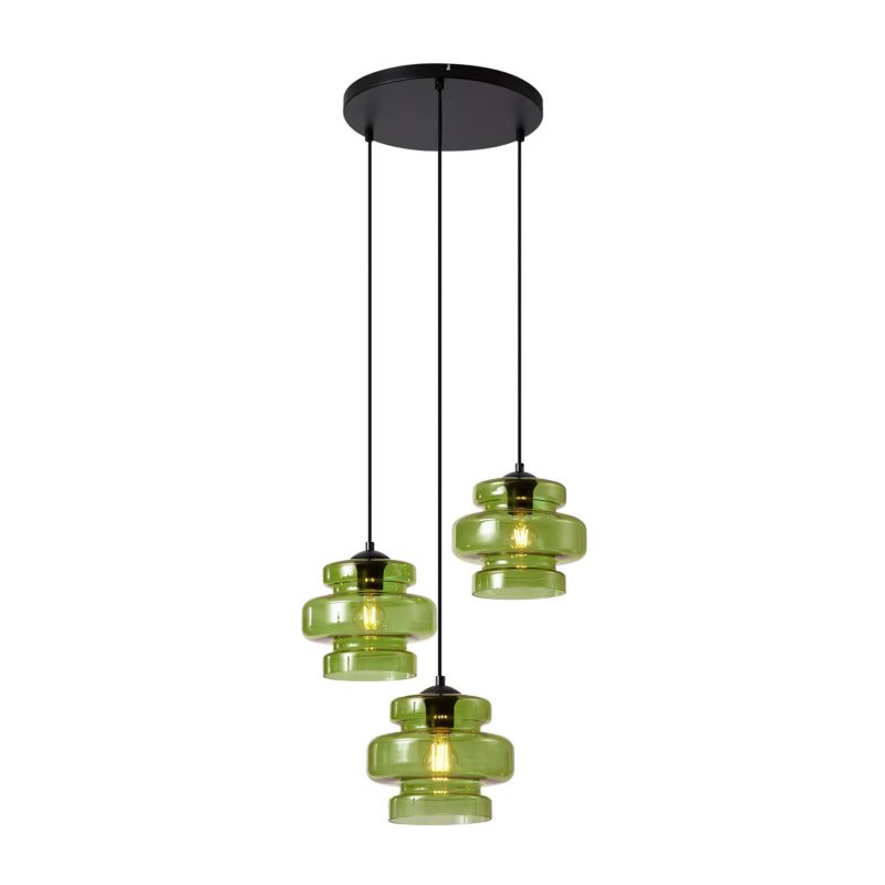 Retro lampa wisząca z kloszem (3 punkty) Qazqa Denise 50 zielony okrągły max 15W E27 z 3 punktami świetlnymi  1 szt.