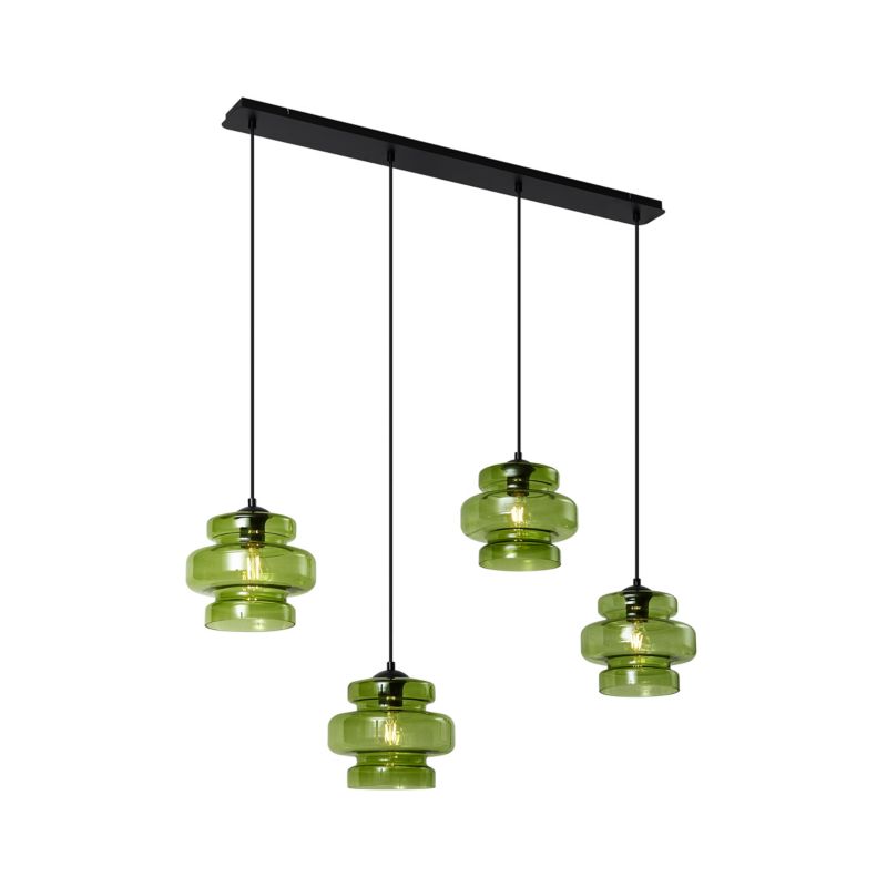 Retro lampa wisząca z kloszem (4 punkty) do stołu jadalnego Qazqa Denise 1135 zielony max 15W E27 z 4 punktami świetlnymi  1 szt.