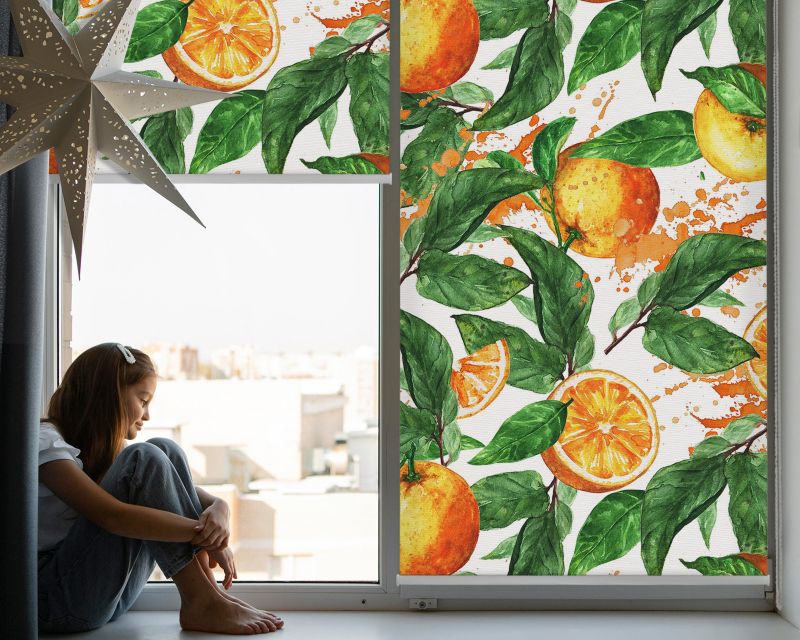 Roleta Dekoracyjna Tulup 130x140 cm Pomarańcze I Liście Montaż do ściany/sufitu 1 szt.