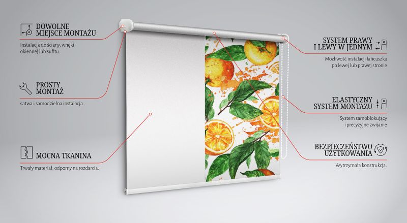 Roleta Dekoracyjna Tulup 130x140 cm Pomarańcze I Liście Montaż do ściany/sufitu 1 szt.