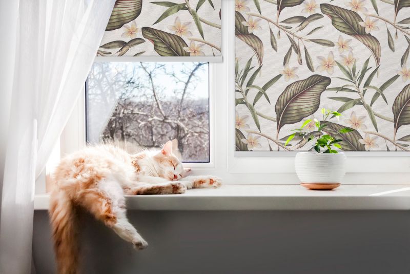Roleta Do Sypialni Tulup 60x140 cm Kwiaty Z Łodygami Montaż do ściany/sufitu 1 szt.