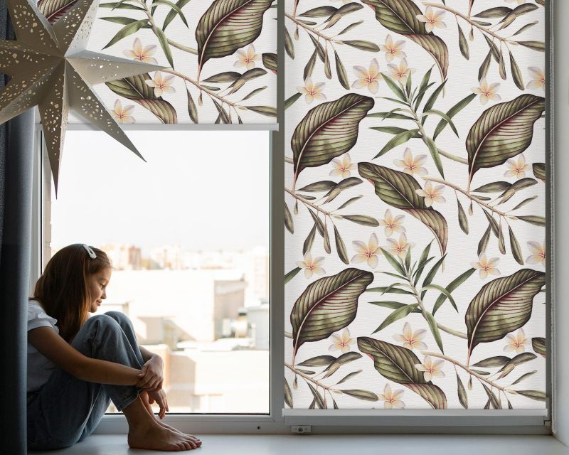 Roleta Do Sypialni Tulup 60x140 cm Kwiaty Z Łodygami Montaż do ściany/sufitu 1 szt.