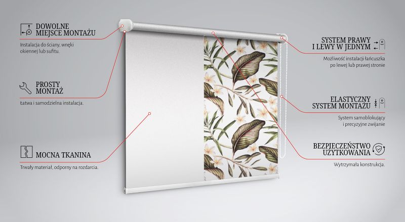 Roleta Do Sypialni Tulup 60x140 cm Kwiaty Z Łodygami Montaż do ściany/sufitu 1 szt.