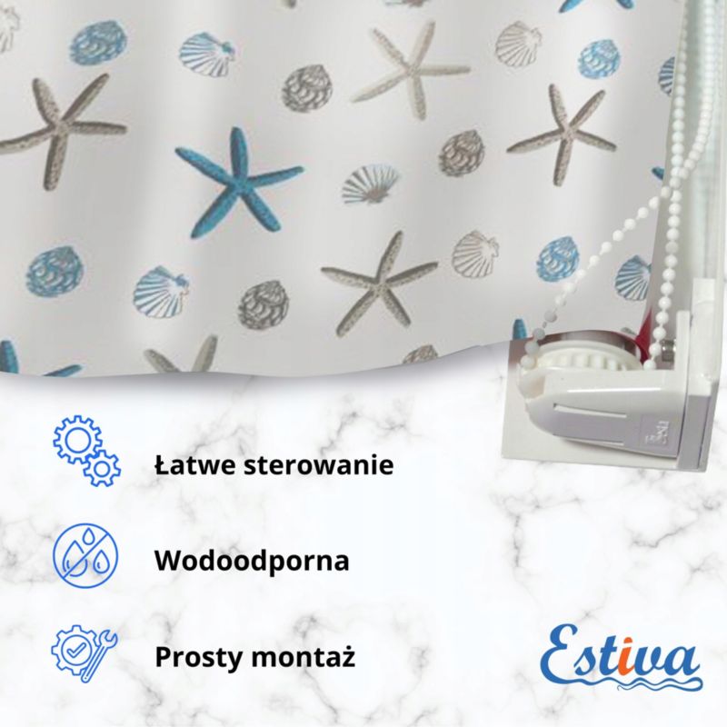 Roleta wannowo-prysznicowa z kasetą Estiva 100x240 cm wzór muszle 1 szt.