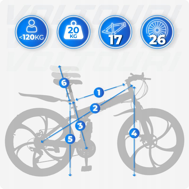 Rower górski Voltouri 26" składany mtb podwójna amortyzacja shimano 21 biegów felga 1szt.