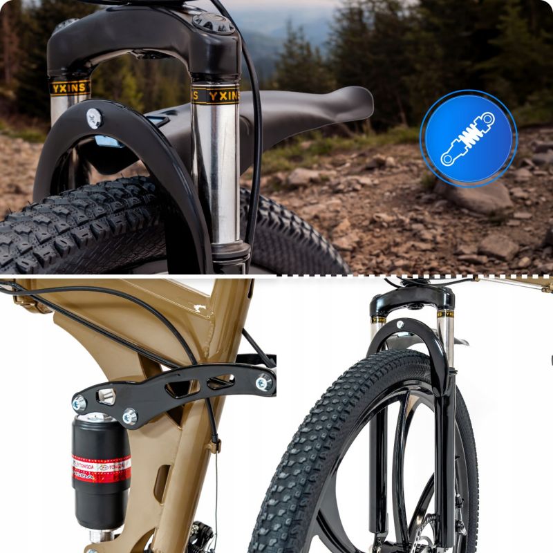 Rower górski Voltouri 26" składany mtb podwójna amortyzacja shimano 21 biegów felga 1szt.